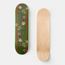 Skateboard Flor Retro Verde Flor Guay Vintage Plano Floral