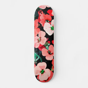 Skateboard Flor roja acuática