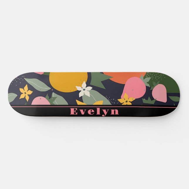 Skateboard Flor rosa negra personalizada (Horz)