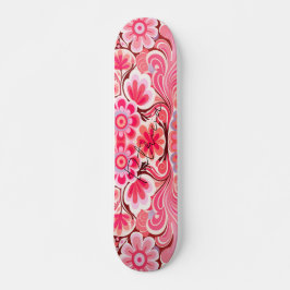 Skateboard Flor rosa retro color de agua giratorio