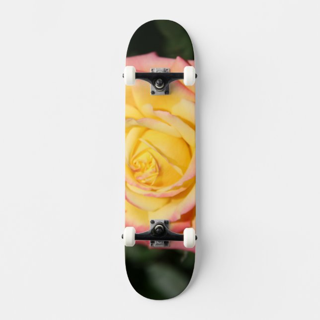 Skateboard Flor rosa rosa amarilla (Anverso)