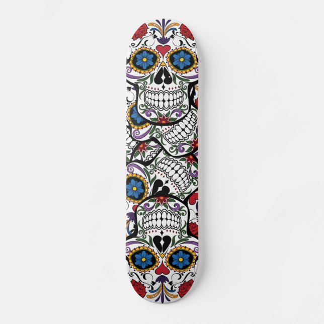 Skateboard Flor Tattoo Rosas Calavera Cubierta para skateboar (Anverso)