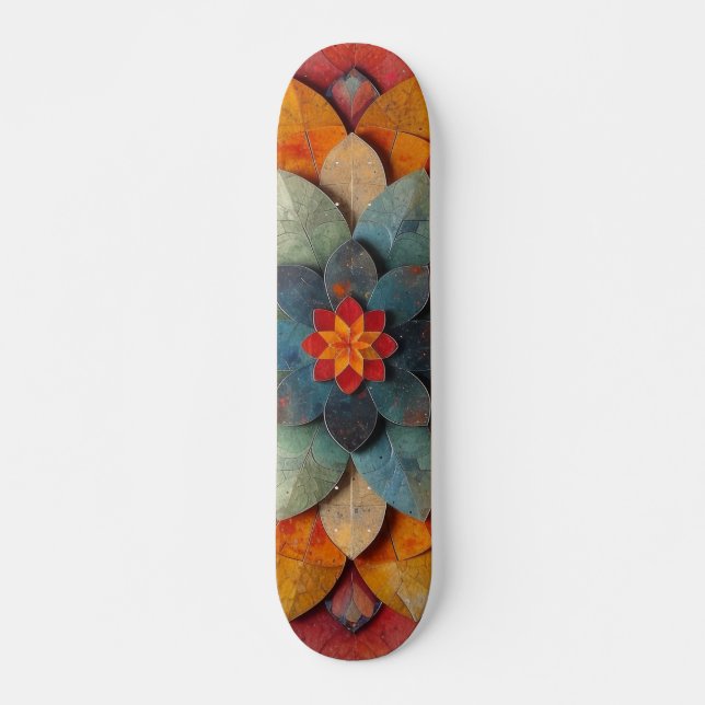 Skateboard Flor texturizada de arte de Mandala (Anverso )