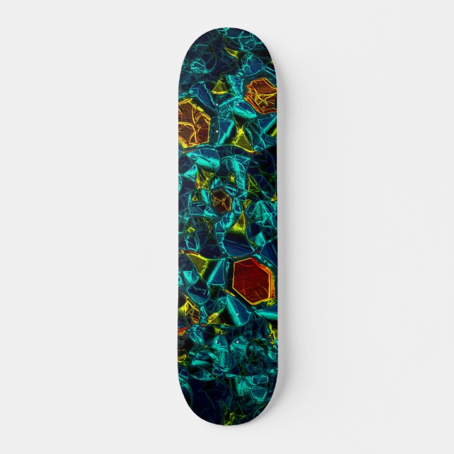 Skateboard Flor virtual em azul gradiente, estilhaçada (Anverso )