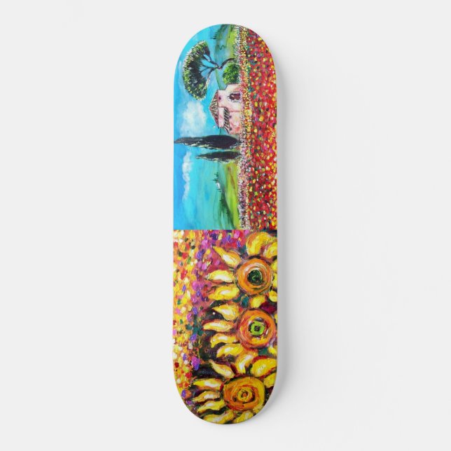 Skateboard FLORA EN TUSCANIA, rosa amarillo verde rojo (Anverso)