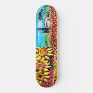 Skateboard FLORA EN TUSCANIA, rosa amarillo verde rojo