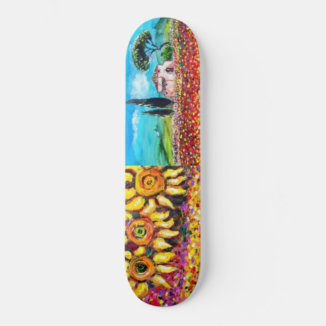 Skateboard FLORA EN TUSCANIA, rosa amarillo verde rojo (Anverso)