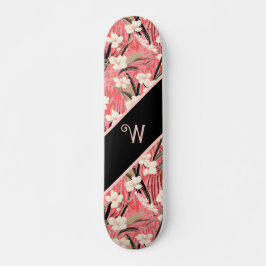 Skateboard Floral Asiático Rosa Melocotón Blanco Chinoiserie 