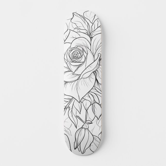 Skateboard Floral blanca y negra pintar tu propia cubierta (Anverso)