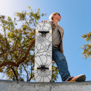 Skateboard Floral blanca y negra pintar tu propia cubierta