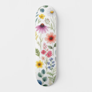 Skateboard Floral Botánico de Pradera de Acuarela de Flor Sil