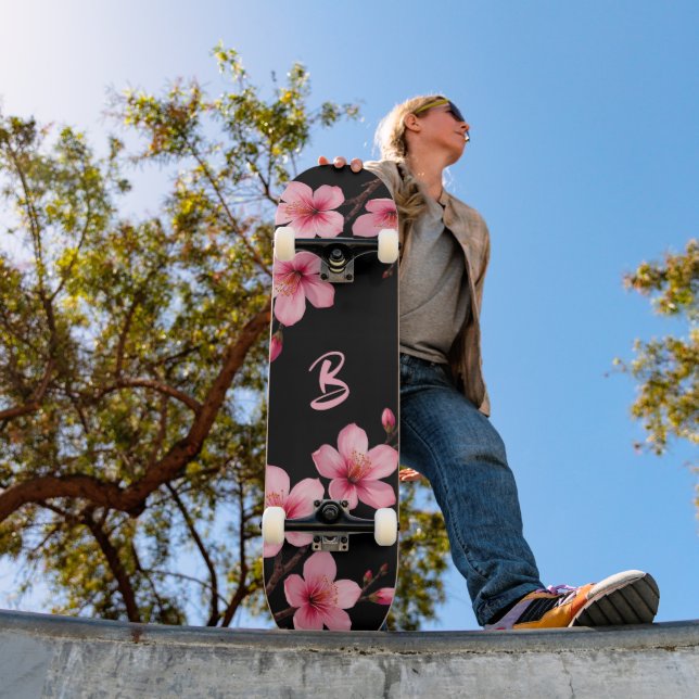 Skateboard Floral Cerezo Blossom Monograma Black Pink Girona (Exterior 1)