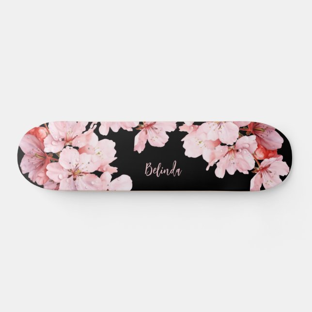 Skateboard Floral Cerezo Blossom Monograma Black Pink Girona (Horz)