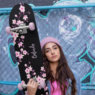 Skateboard Floral Cerezo Blossom Monograma Black Pink Girona