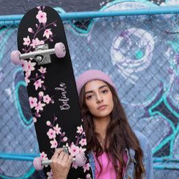 Skateboard Floral Cerezo Blossom Monograma Black Pink Girona