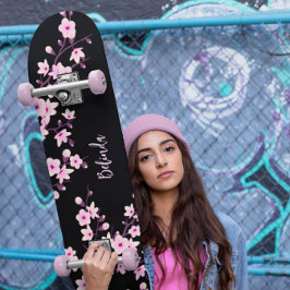 Skateboard Floral Cerezo Blossom Monograma Black Pink Girona
