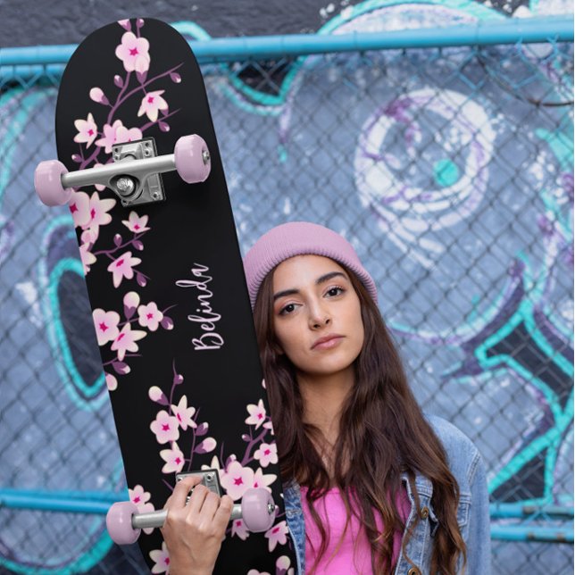 Skateboard Floral Cerezo Blossom Monograma Black Pink Girona (Subido por el creador)