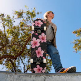 Skateboard Floral Cerezo Blossom Monograma Black Pink Girona