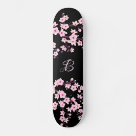 Skateboard Floral Cerezo Blossom Monograma Rosa Negro