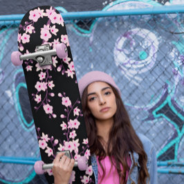 Skateboard Floral Cherry Blossom Pink Black Girly