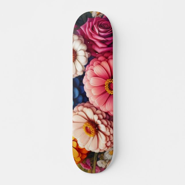 Skateboard Floral colorida/zinnia de primavera/Rosa (Anverso )