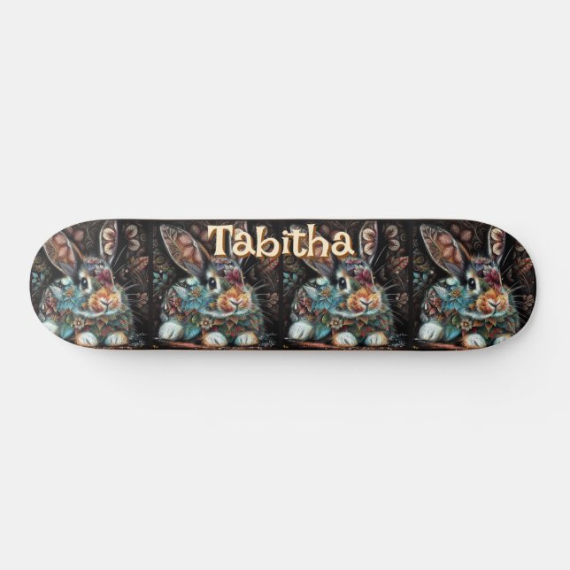 Skateboard Floral de conejo de conejo chiflada caprichosa per (Horz)