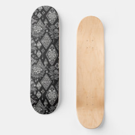 Skateboard Floral de diamantes de encaje negro y blanco