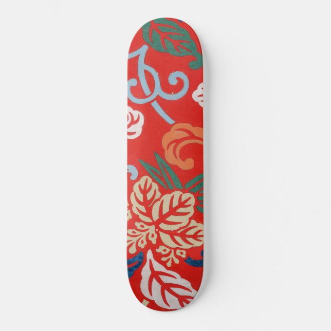 Skateboard Floral de diseño de kimono japonés rojo hawaiano (Anverso)