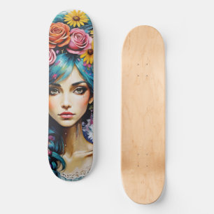 Skateboard Floral de la cara de una mujer caprichosa