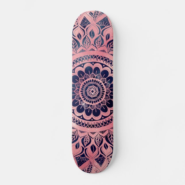 Skateboard Floral de Mandala rosa Azul Girona (Anverso)