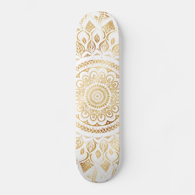 Skateboard Floral de oro blanco de Girly Mandala (Anverso)