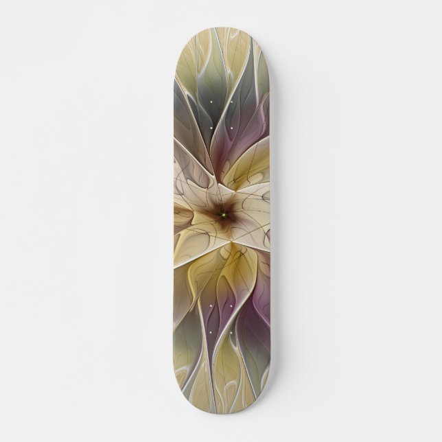 Skateboard Floral Fantasía Oro berenjena Resumen Arte Fractal (Anverso )