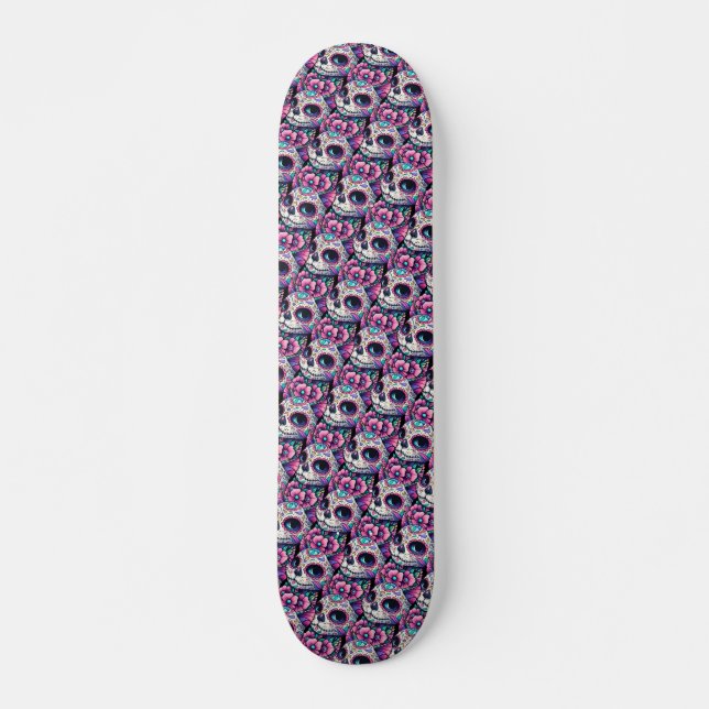 Skateboard Floral Feline Dia de los Muertos (Anverso )