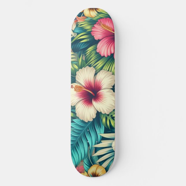 Skateboard Floral hawaiano/tropical (Anverso)