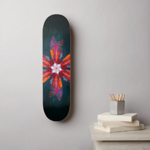 Skateboard Floral Mandala Flores Naranja Azul Rojo Resumen
