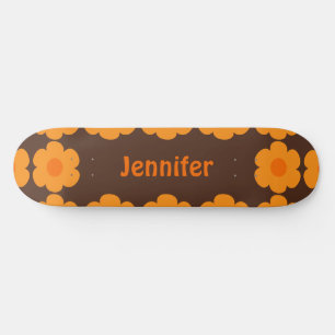 Skateboard Floral marrón y Naranja personalizada de los años 
