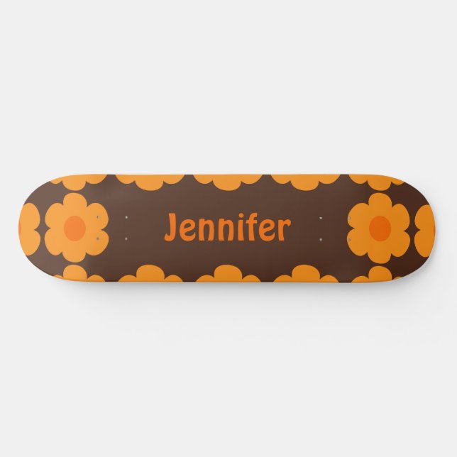 Skateboard Floral marrón y Naranja personalizada de los años  (Horz)