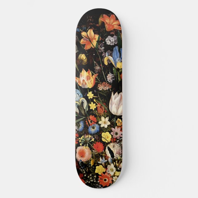 Skateboard Floral negra elegante (Anverso)