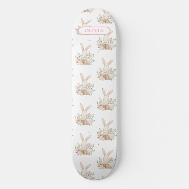 Skateboard Floral personalizada de conejo conejo (Anverso)