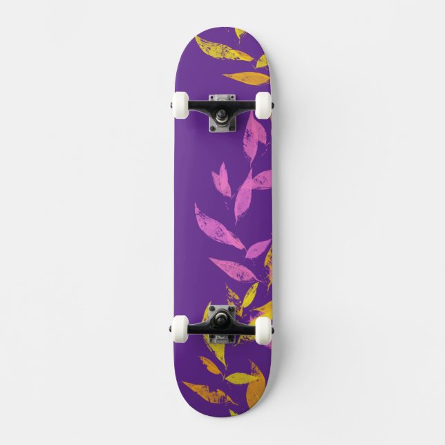 Skateboard Floral Pink Purple Yellow Autumn Leaf  (Anverso)