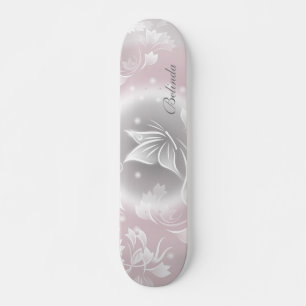 Skateboard Floral Rubor Gray Butterfly Personalizado