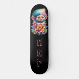 Skateboard *~* Floral Sweet Troll AP89 Neon Rainbow Initials