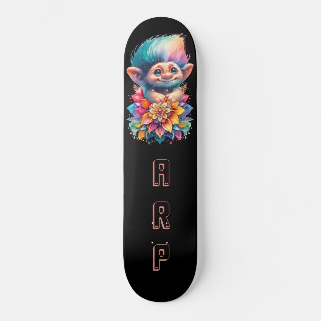 Skateboard *~* Floral Sweet Troll AP89 Neon Rainbow Initials (Anverso)