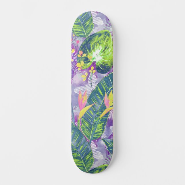 Skateboard Floral tropical, botánica (Anverso)
