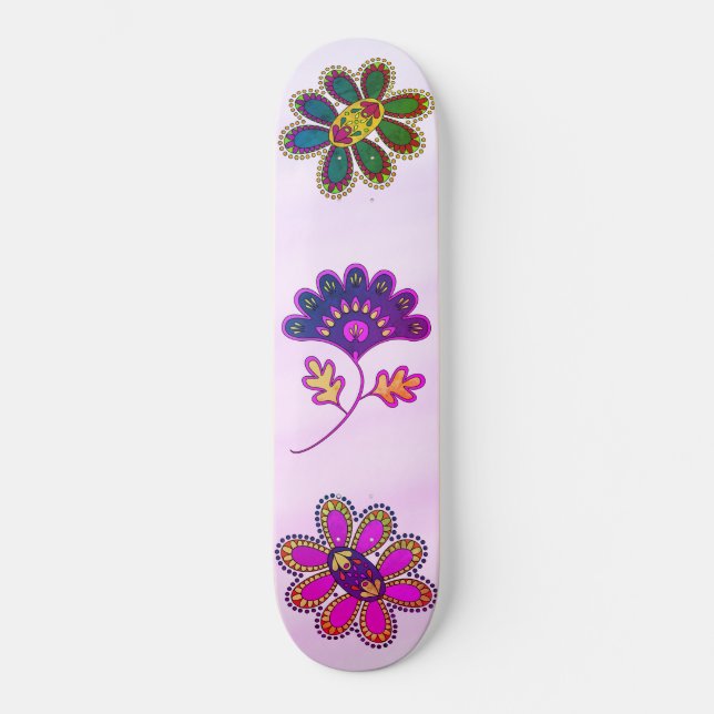 Skateboard Floral vibrante rosa Ombre Pastel (Anverso)