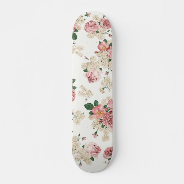 Skateboard Floral vintage sobre blanco (Anverso )