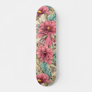 Skateboard Florales de inspiración rosa y Verde azulada de co
