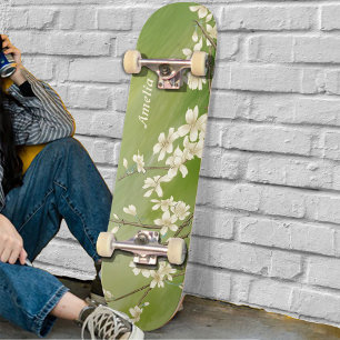 Skateboard Florecen las flores blancas verdes de primavera pe