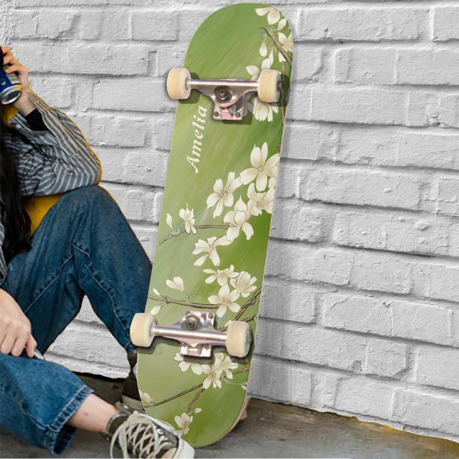 Skateboard Florecen las flores blancas verdes de primavera pe (Subido por el creador)