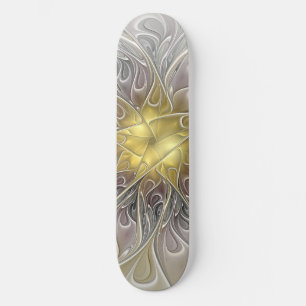 Skateboard Florecer Con Flor Fractal Moderna De Oro Abstracto